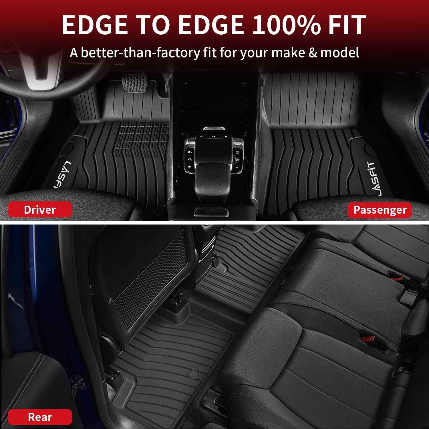 LASFIT Floor Mats for Mercedes Benz GLB 250/35 AMG 2025 2024 2023 2022 2021 2020, All Weather TPE Custom Fit Floor Liners for Mercedes Benz GLB250 & GLB35 AMG 1st & 2nd Car Mats, Black