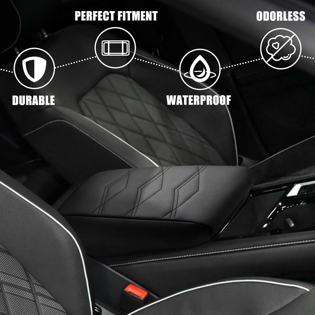 Muslogy for 2024 2025 Atlas & Cross Sport Center Console Pad Armrest Cover Protector Vegan Leather Extra Soft Armrest Box Lid Pad Compatible with Volkswagen Atlas/Cross Sport Accessories (V1_Black)