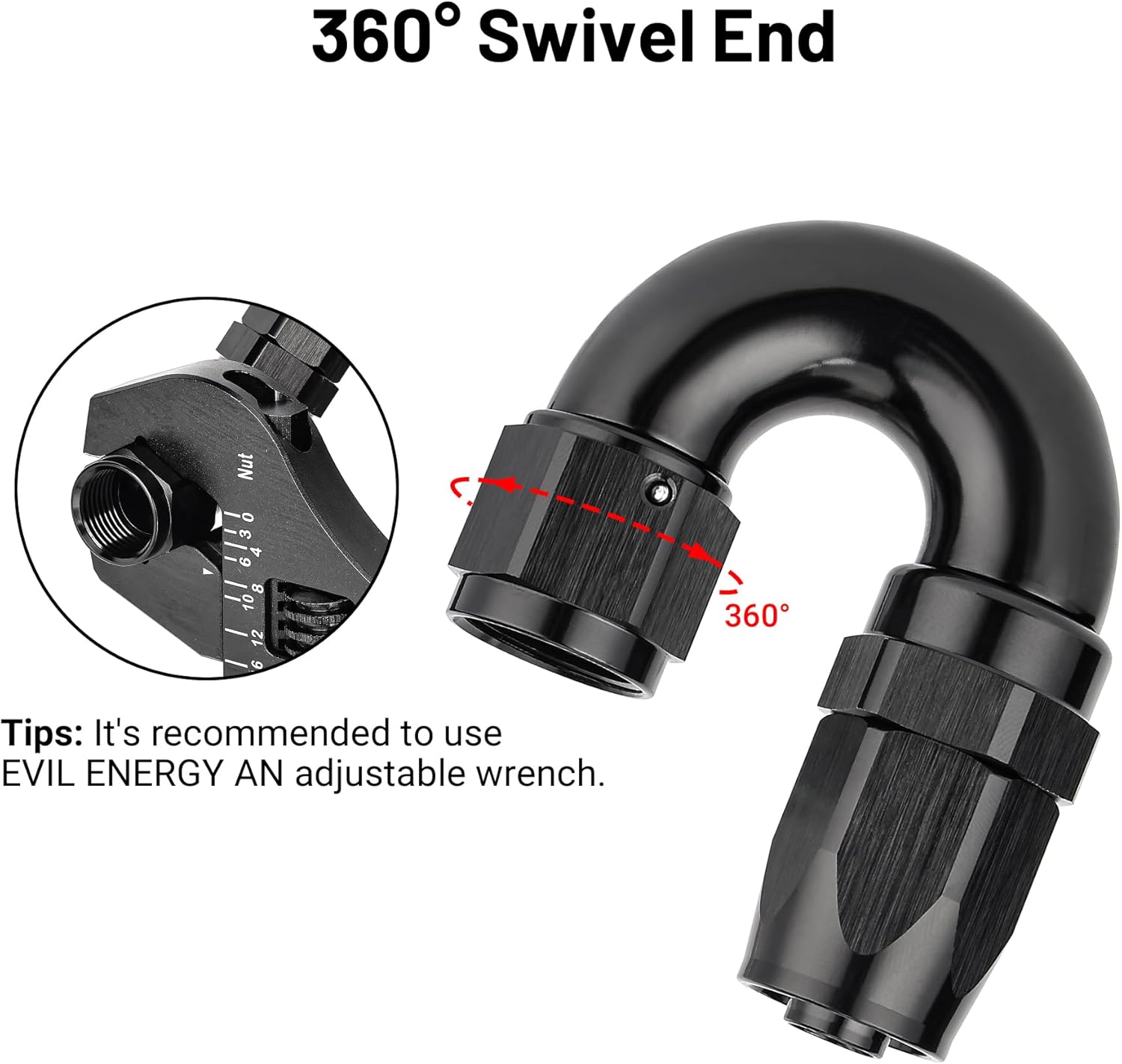 EVIL ENERGY 8AN 180 Degree One Piece Full Flow Hose End Fitting Swivel For CPE Braided Hose