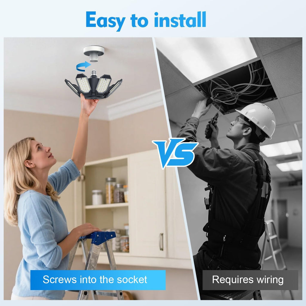 TANBABY Garage Lights, 250W Deformable Ceiling LED Shop Lights, 20000LM LED Light 6500K Garage Lighting 7+1 Adjustable Panels Bulb