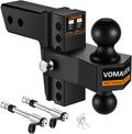 Adjustable Trailer Hitch-Drop Hitch Fits 2.5-Inch Receiver -6" Drop/Rise Tow Hitch with 2" and 2-5/16" Tow Balls-18,500GTW with Double Anti-Theft Pins Locks (Black+Black)