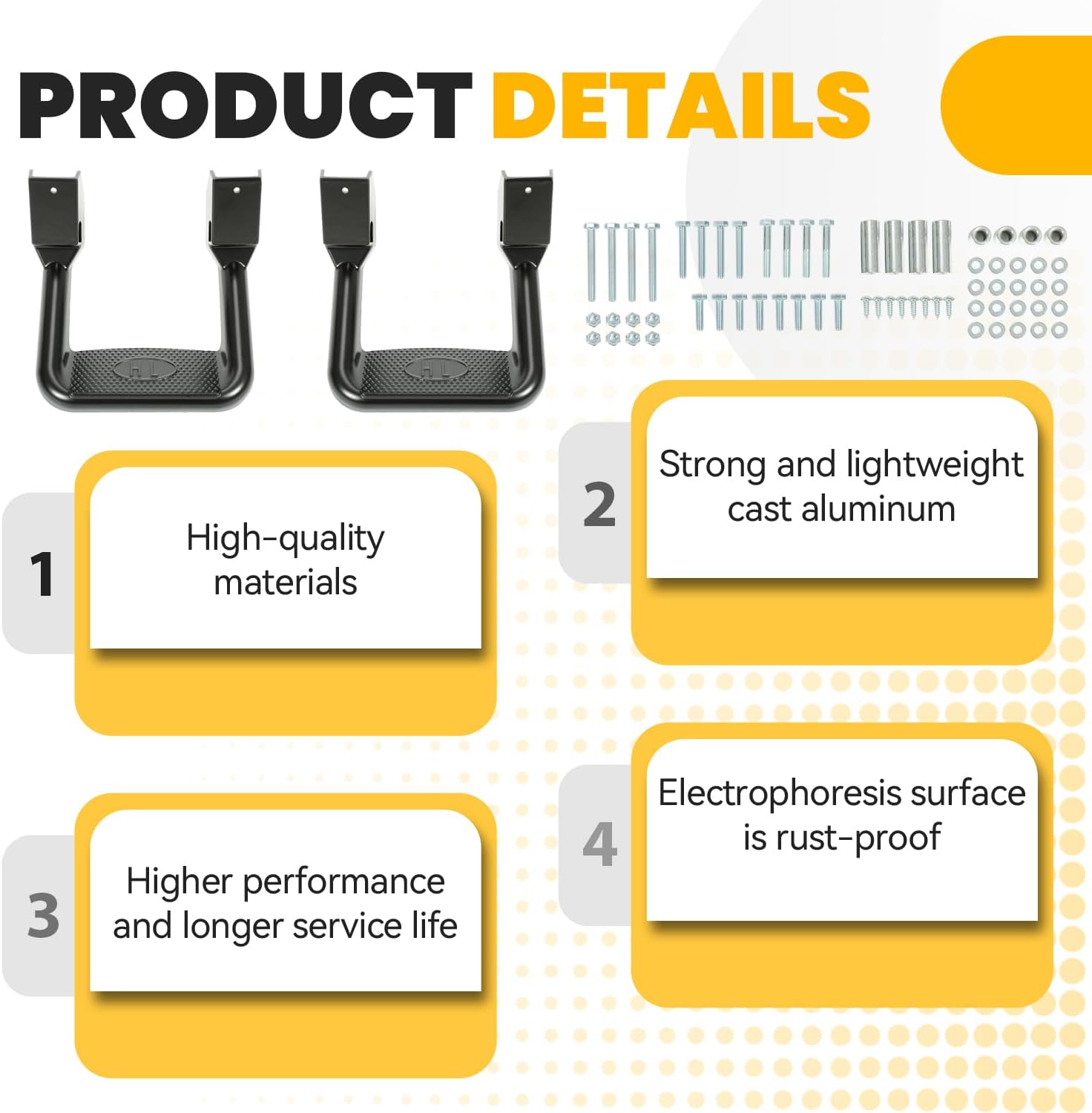 ECOTRIC Universal Side Steps-300LB Load, Electrophoresis Black Aluminum Step Rails for Trucks, Compatible with Chevy, Ford, Toyota, GMC, Dodge, Jeep & More