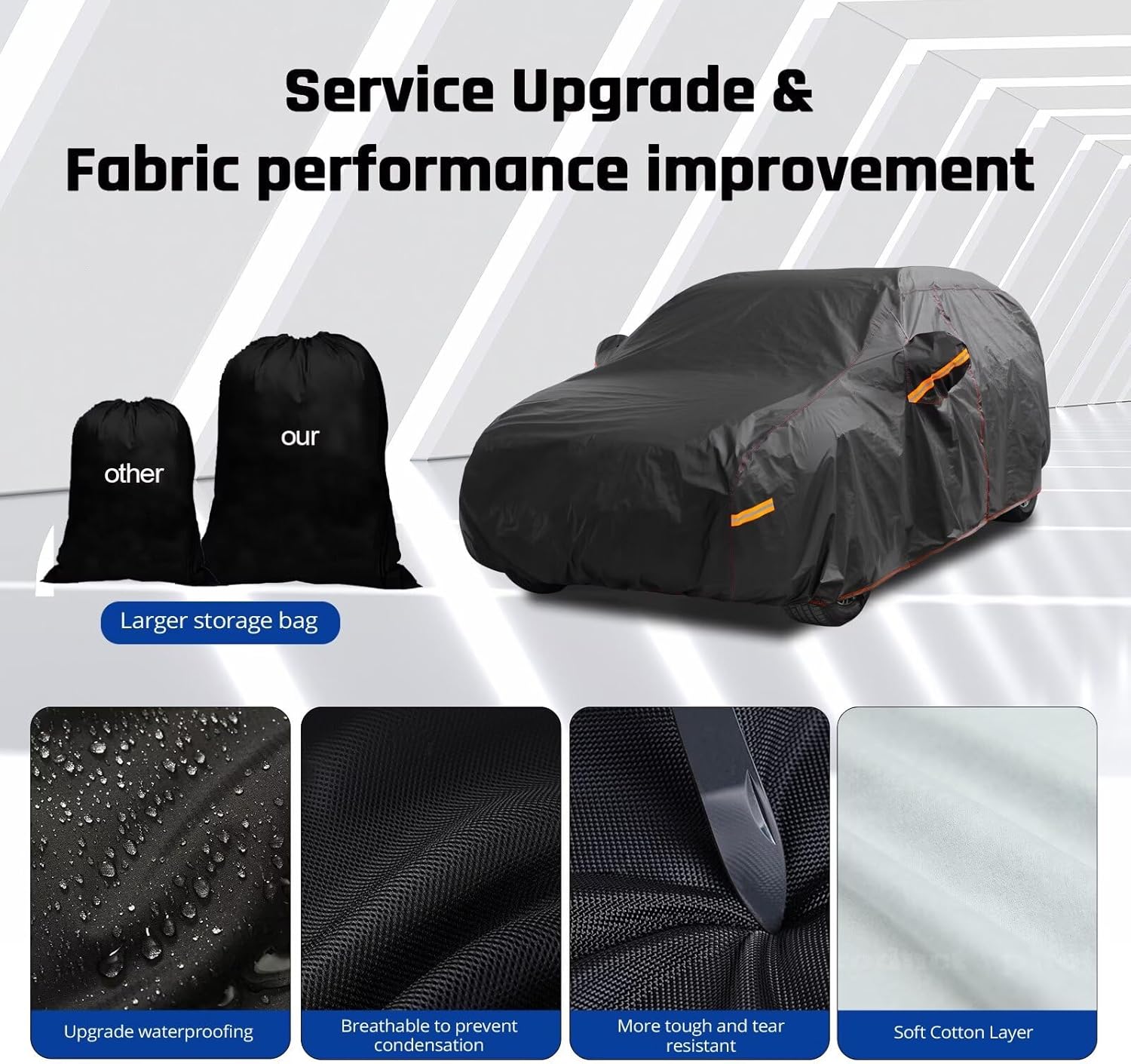 6 Layer Heavy Duty SUV Car Cover Waterproof All Weather Protection with Cotton Liner, Universal Fit Ford Explorer, Toyota Highlander, Honda Pilot, Dodge Durango, BMW X5 X6, Lexus RX350