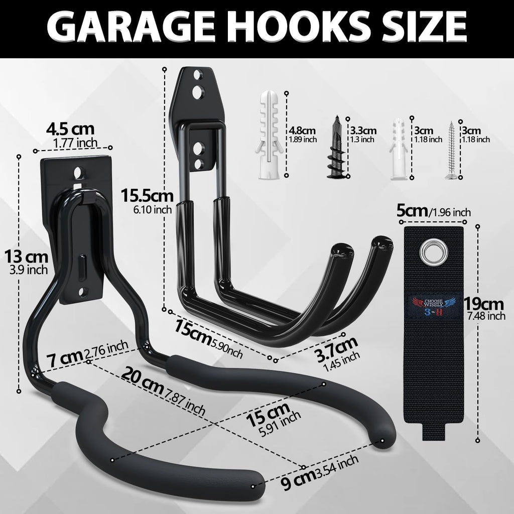 3-H Weed Eater Hanger 4 Pack,1 Garden Hose Holder,1 Extension Strap,Utility Weedeater Rack,Tool Hangers for Organizing and Hanging Weed Wacker,Leaf Blower,String Trimmer in Garden