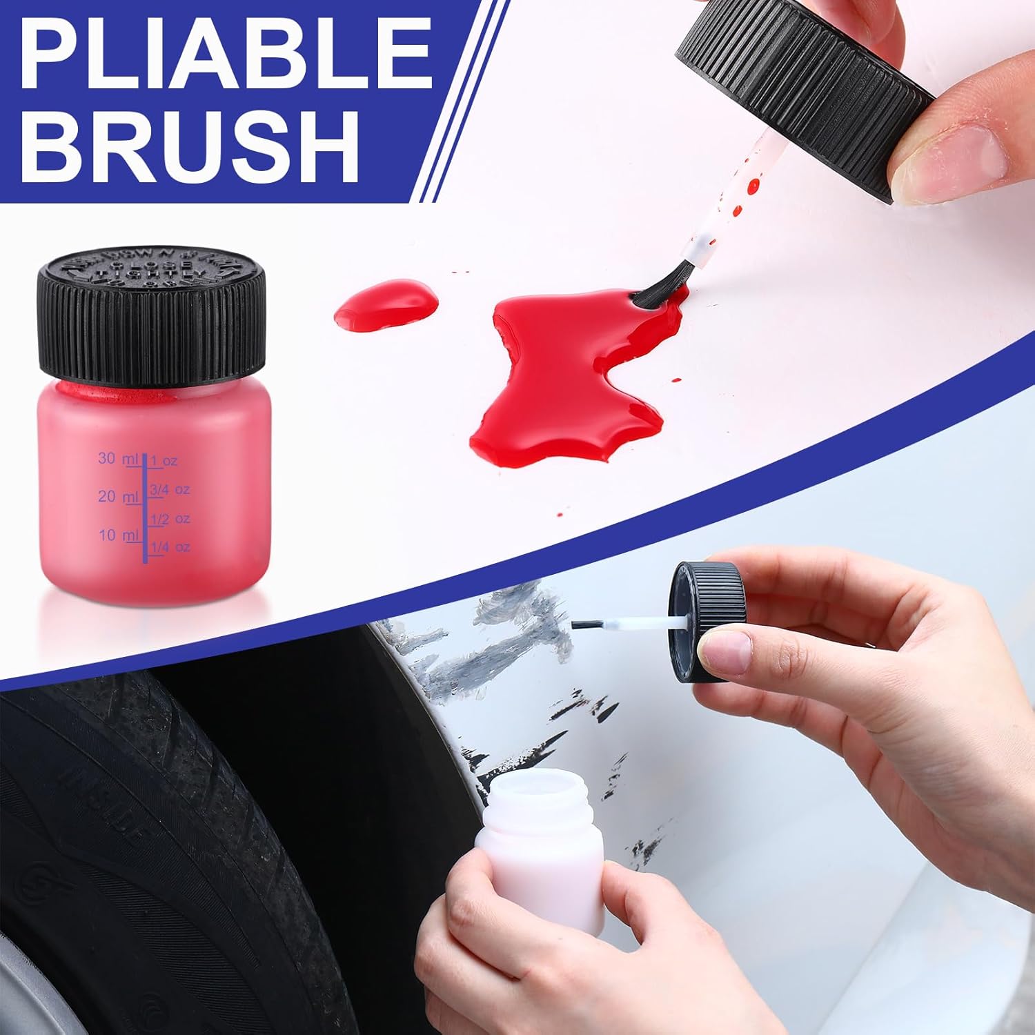 Maxcheck 60 Pcs Touch up Paint Bottles with Applicator Brush and Lids 2 oz and 1 oz Liquid Capacity Plastic Leftover Touch up Paint Container with Mixing Ball for Fixing Wall Stone Chip Car Surface