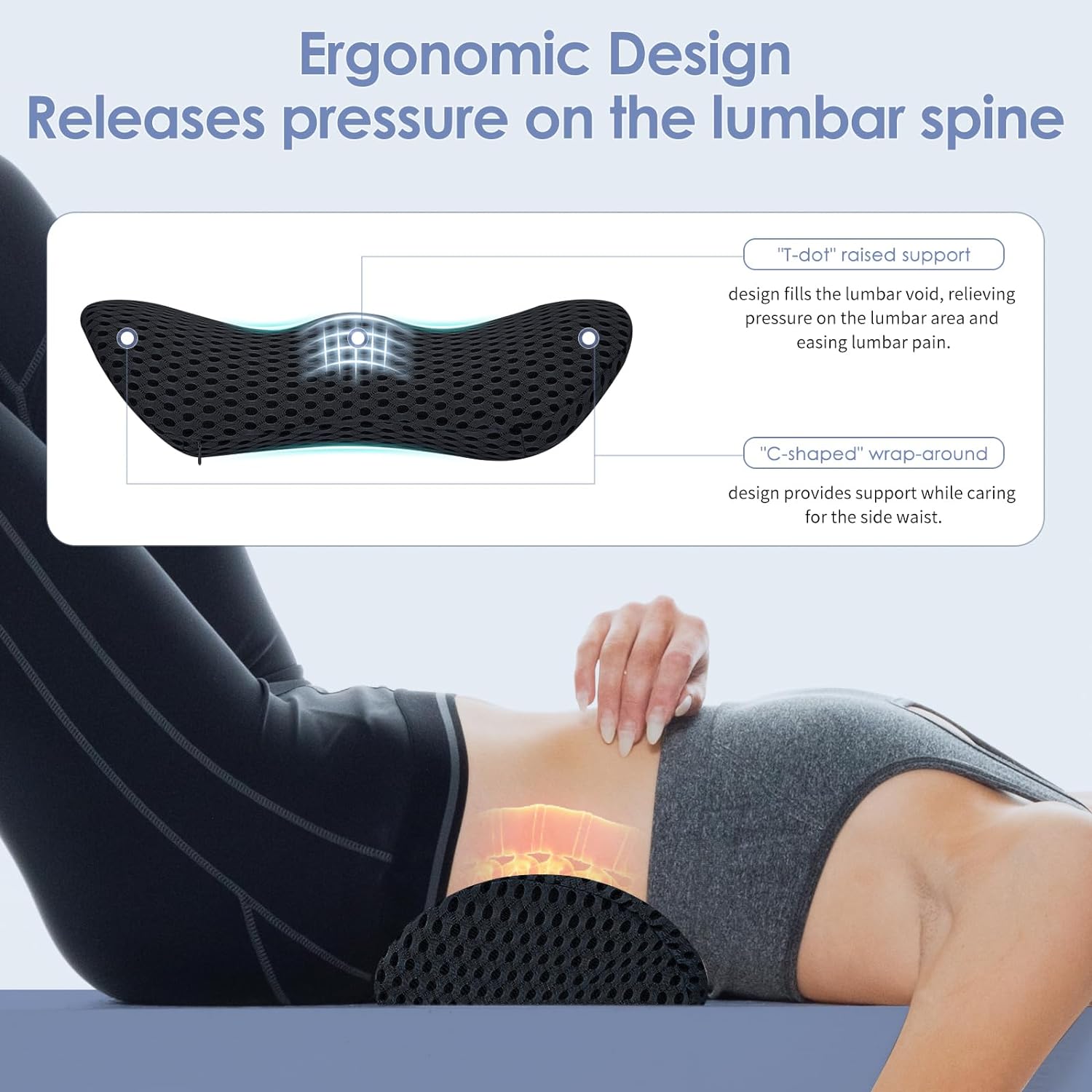 Lumbar Support Pillow Ergonomic Memory Foam Lumbar Pillow, Relieve Back Pain, CMFY Breathable & Detachable & Washable, Neo Cushion Lower Back Pillow for Office Chairs, Car Seats (Black)