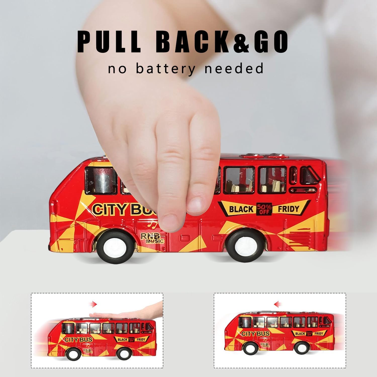 KIDAMI Die Cast Metal Toy Cars Buses Set, 1:64 Scale Double Decker City Bus Vehicles, Pull Back Cars with Openable Doors for Toddlers Boys Girls Birthday Gift