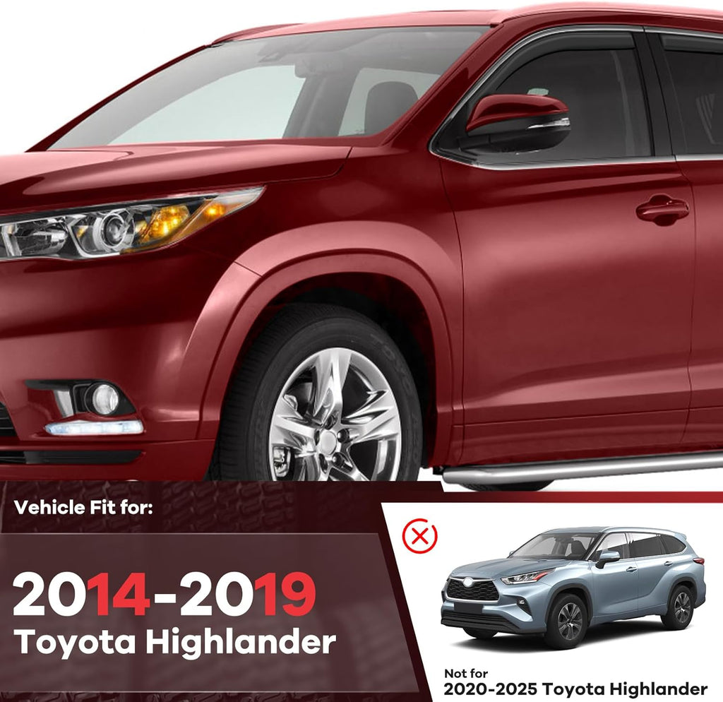 in Channel Window Visors Rain Guards Fit for Toyota Highlander 2014 2015 2016 2017 2018 2019, Durable Wind Deflectors Vent Shades Shield for 14-19 Highlander-4PCS