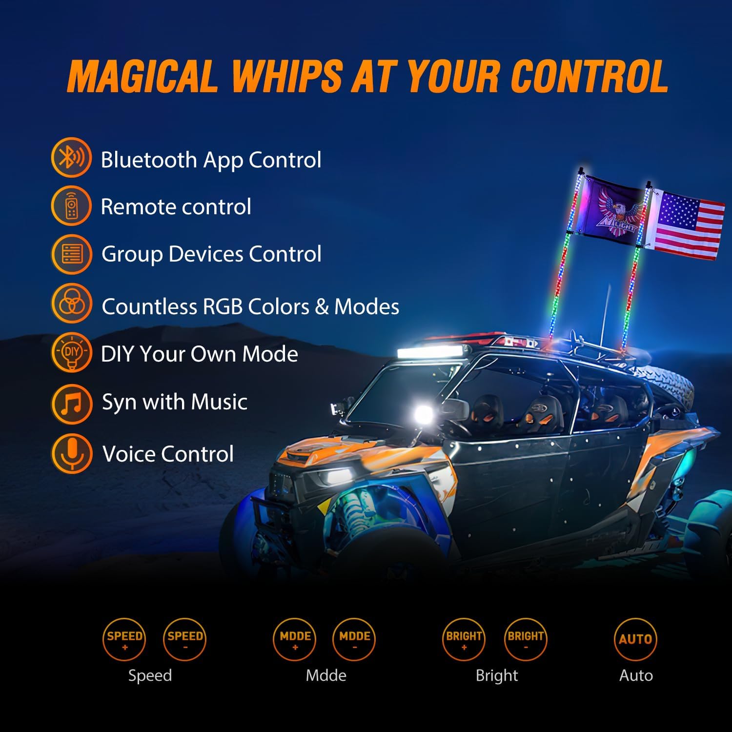 Nilight 2PCS 6FT RGB LED Whip Light with Spring Base Remote App Control w/DIY Chasing Patterns Turn Signal & Brake Lights for ATV UTV Polaris RZR Can-am Dune Buggy Jeep