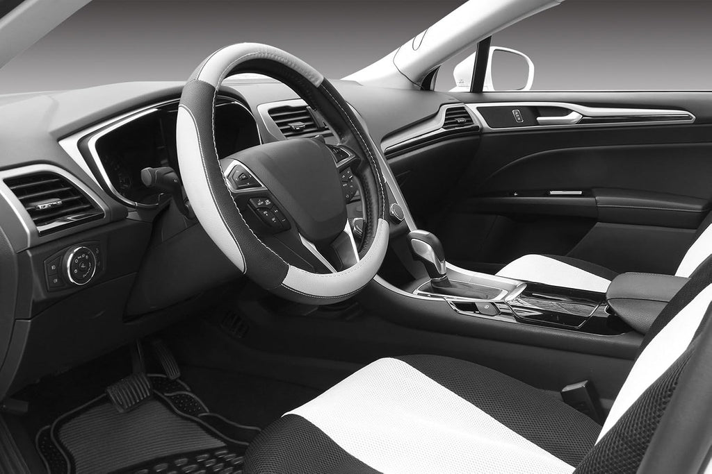 SEG Direct Black and Gray Microfiber Auto Car Steering Wheel Cover Universal 15 inch