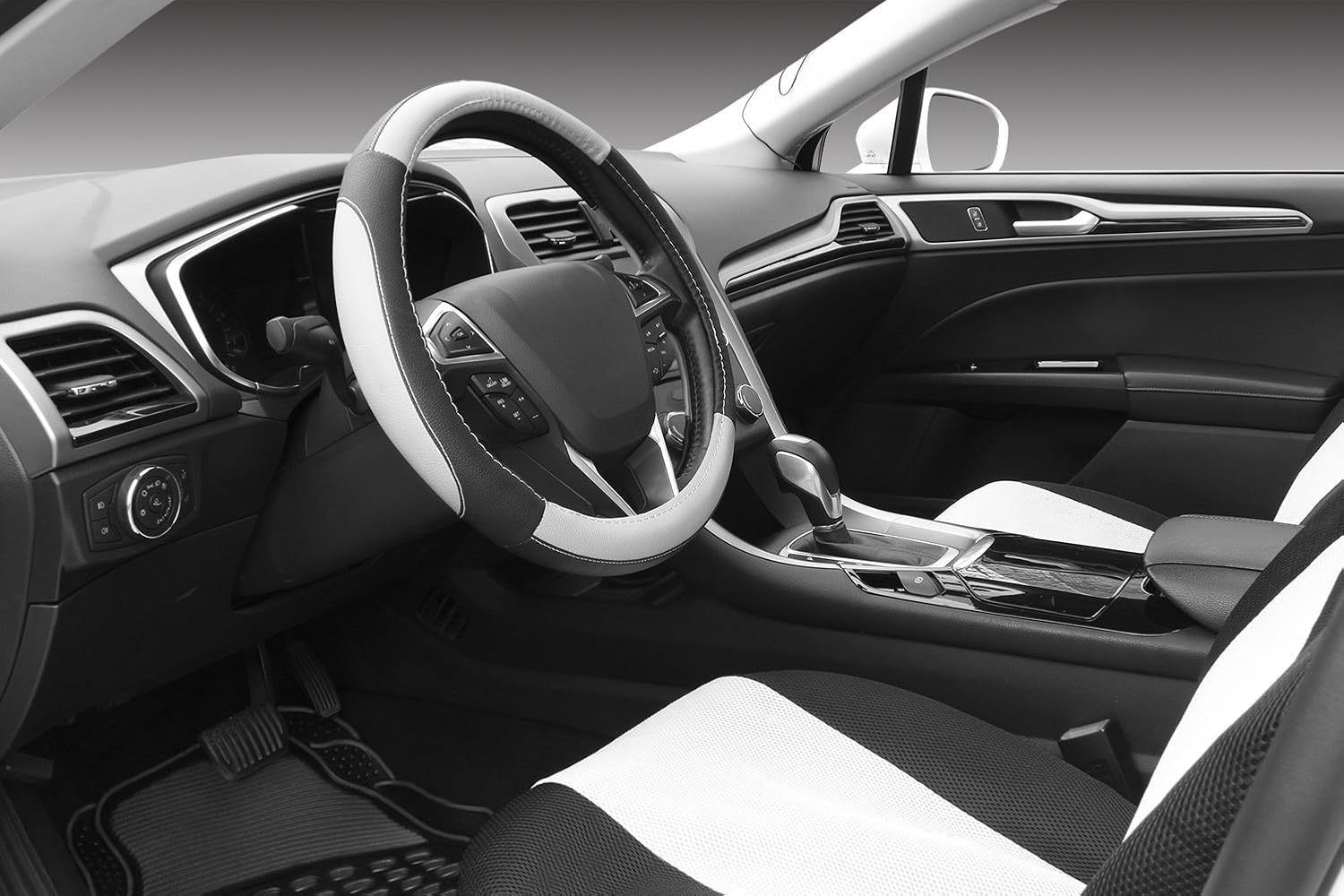 SEG Direct Black and Gray Microfiber Auto Car Steering Wheel Cover Universal 15 inch