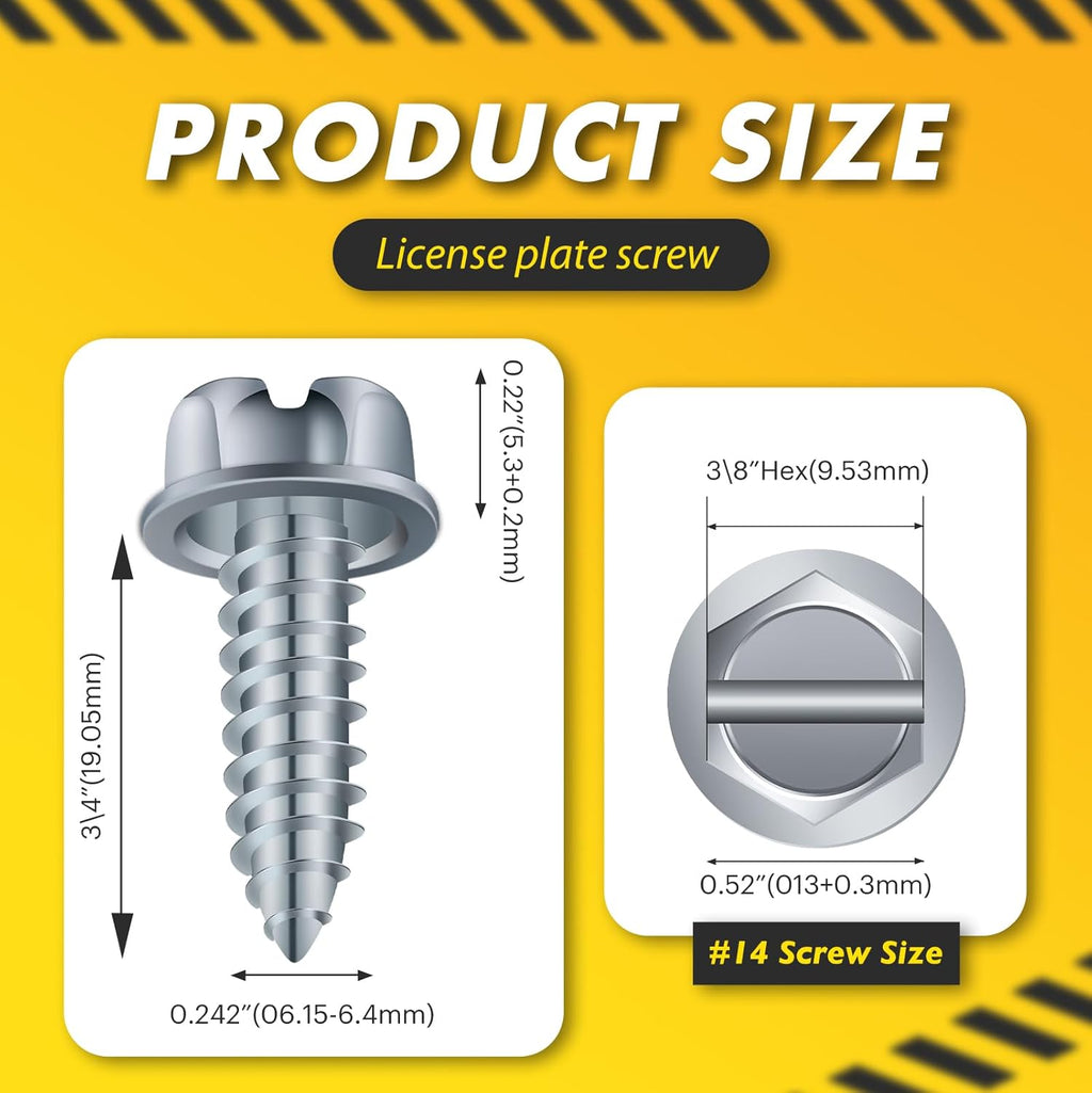 【Upgraded】 100 Pcs License Plate Mounting Screws for Car Dealers #14 x 3/4" Slotted Hex Head License Plate Bolts with Rustproof Finish, Car License Plate Screws for License Plates Frames