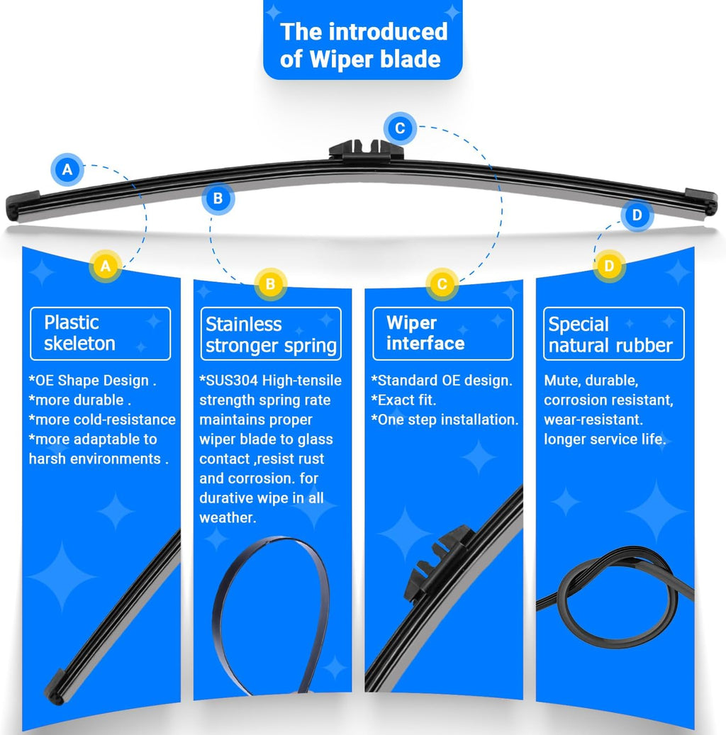 Windshield Wiper Blades Replacement for 2018-2023 BMW X3 X4 Original Factory Quality Front Rear Wipers Blade Set for My Car - 26" 20" 12" (Pack of 3)