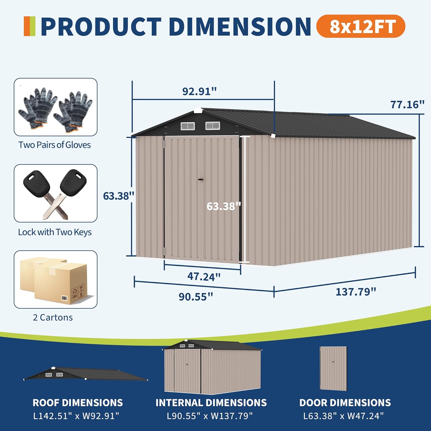 8x12x6.4 FT Outdoor Storage Sheds, Metal Garden Tool Shed for Backyard, Large Metal Sheds Outdoor Storage With Lockable Doors & Air Vents for Backyard Garden Patio Lawn