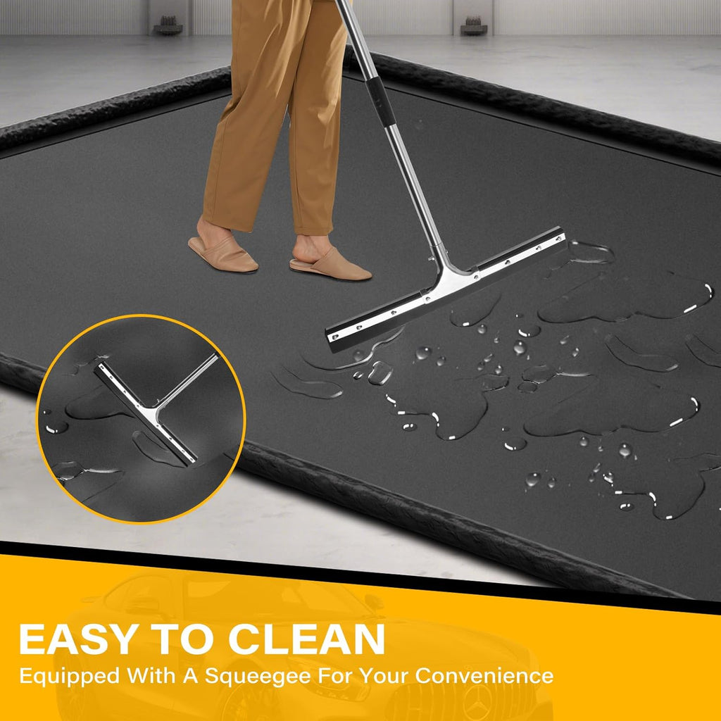 Garage Floor Mat 7'9" x 18' Upgraded Satin Finish Texture Non-Slip Containment Mat Waterproof Garage Floor Mat for Under Car Heavy Duty Protection Mat with Floor Squeegee for All Seasons