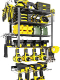 5 Layers 2 IN 1 Power Tool Organizer Wall Mount for Dad, 8 Cordless Drill Holder Garage Organization Heavy Duty Metal Loads 250LBS, Garage Shelving for Garden Power Tool Storage, Tool Rack for Men