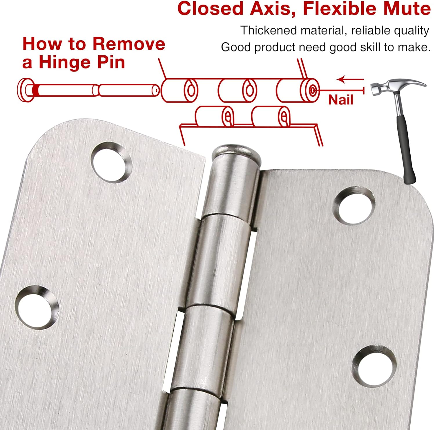 48 Pack Interior Door Hinges Brushed Nickel 3.5 Inch x 3 1/2" Rounded 5/8" Radius 3 ½"Satin Iron Bifold Residential Hinge for French Style Slab Single/Double Doors Hardware Kit Living/Bed Room