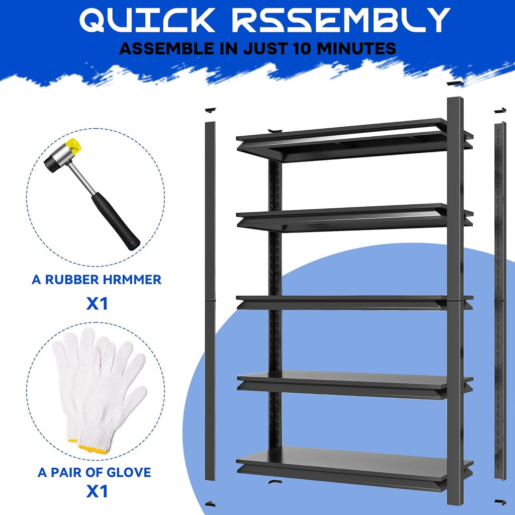 59"H Garage Shelving Heavy Duty Rack, 3000 LBS Extra Large Capacity 5 Tier Adjustable Storage Shelves, Metal Industrial Shelf Units for Garage, Basement and Warehouse, 59"H×27.6"W×13.8"D, Black
