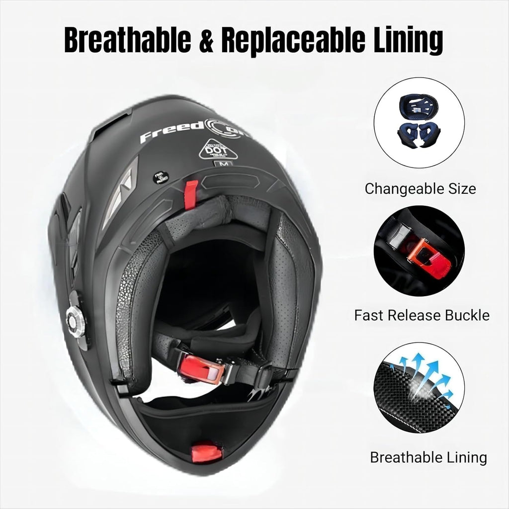FreedConn BM2-S Bluetooth Motorcycle Helmet, Flip-Up Modular Motorbike Helmet, 500M Connectivity for 2-3 Riders, Voice Dial, Hands-Free Call, MP3, FM, DOT Certified (Medium, White)