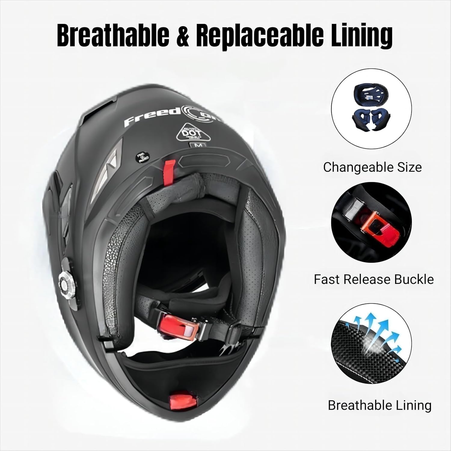 FreedConn BM2-S Bluetooth Motorcycle Helmet, Flip-Up Modular Motorbike Helmet, 500M Connectivity for 2-3 Riders, Voice Dial, Hands-Free Call, MP3, FM, DOT Certified (Large, Matte Black)
