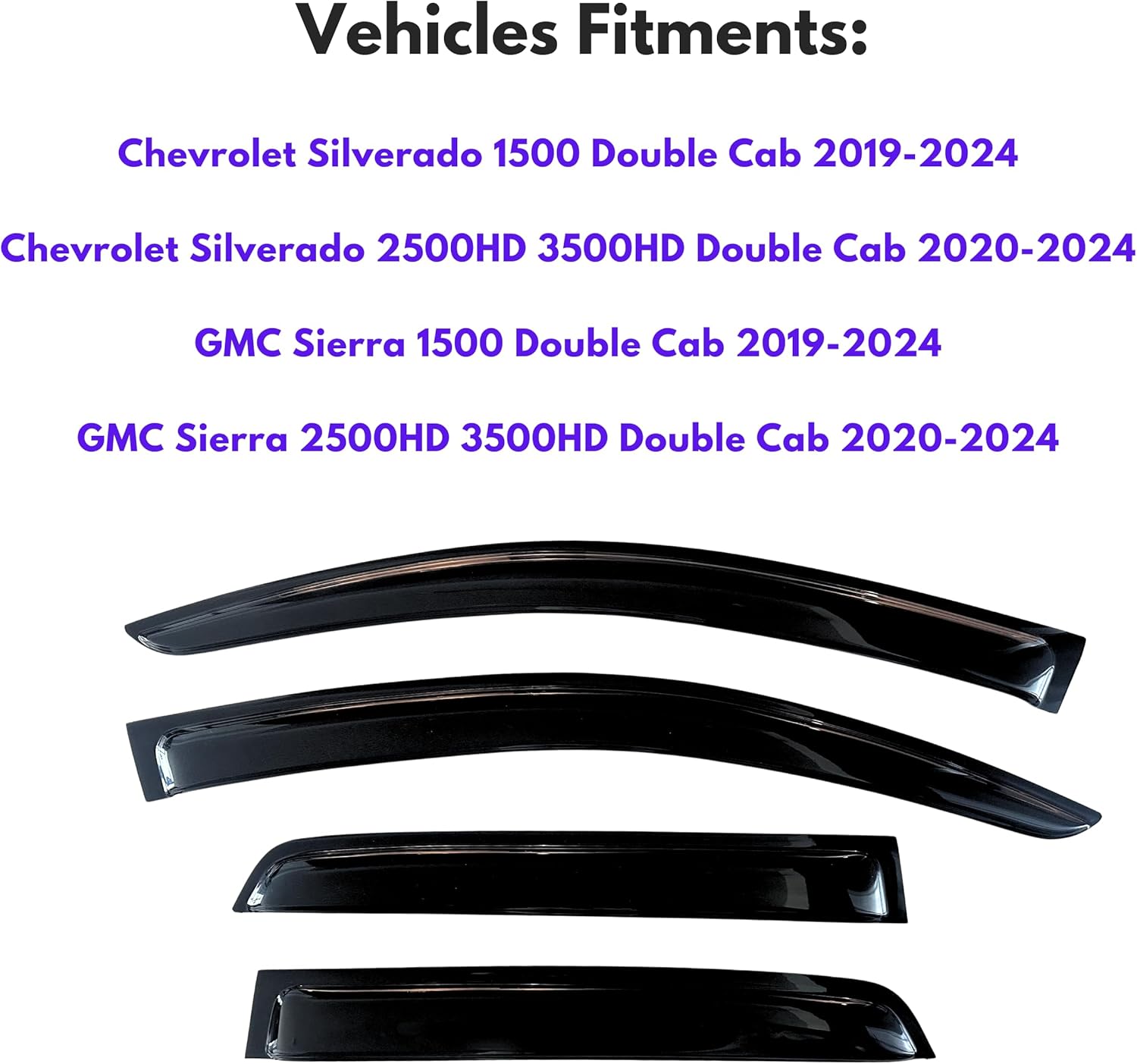 KPY Window Visor for 2019-2024 GMC Sierra Extended Cab & Chevrolet Silverado 1500 Extended Cab, 2500HD 3500HD 2020-2024, 4PC Rain Guards Tape-On Style, 2020 2021 2022 2023 (Extended/Double Cab Only)
