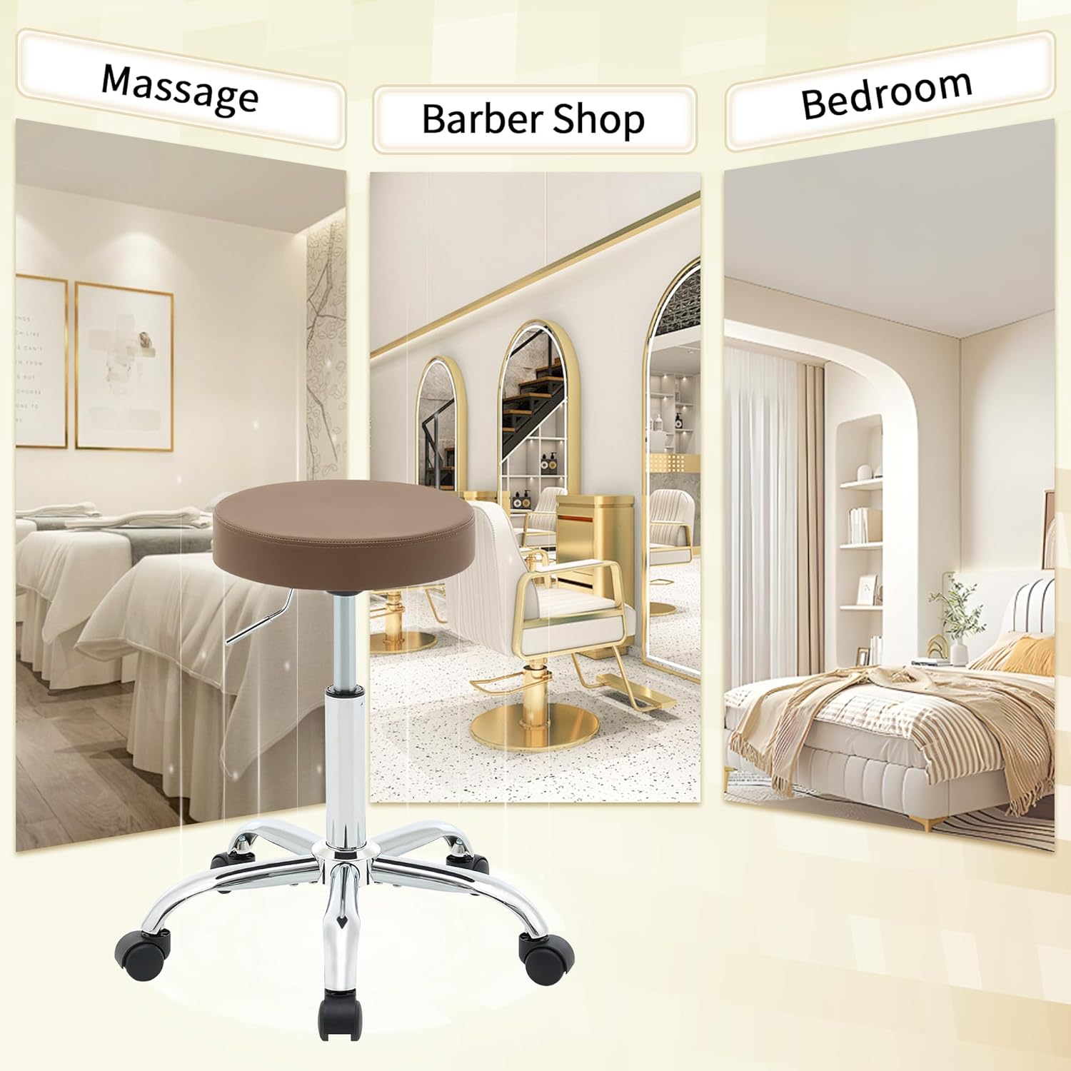 Salon Rolling Chair, Adjustable Stools with Wheels 19.5’’-26.6’’, Coffee Brown Hair Cutting Stool (Coffee Brown)
