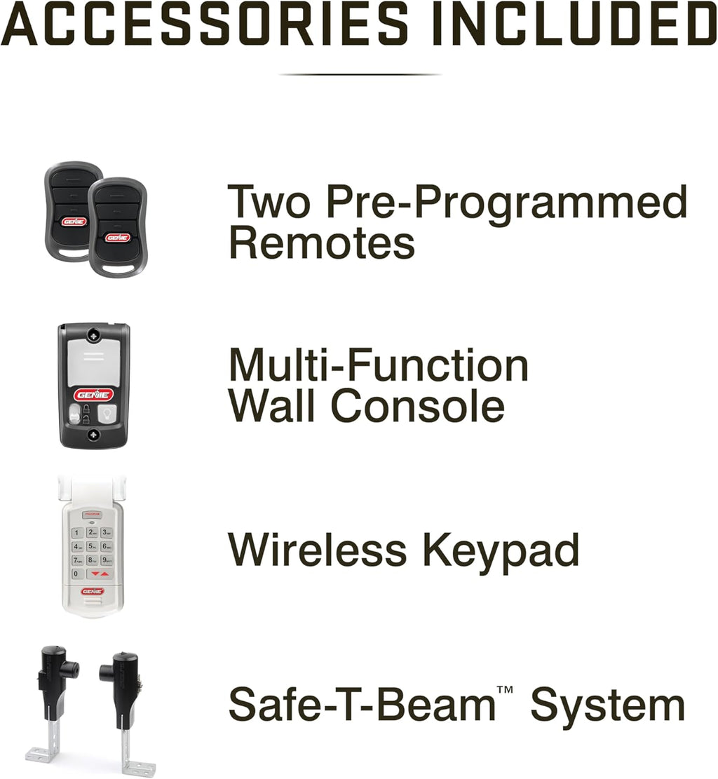Genie SilentMax 1000 Garage Door Opener - Ultra-Quiet Belt Drive - Includes two 3-Button Pre-Programmed Remotes, Wall Console, Wireless Keypad, Safe T-Beams - Model 3042-TKH, 140V DC Motor