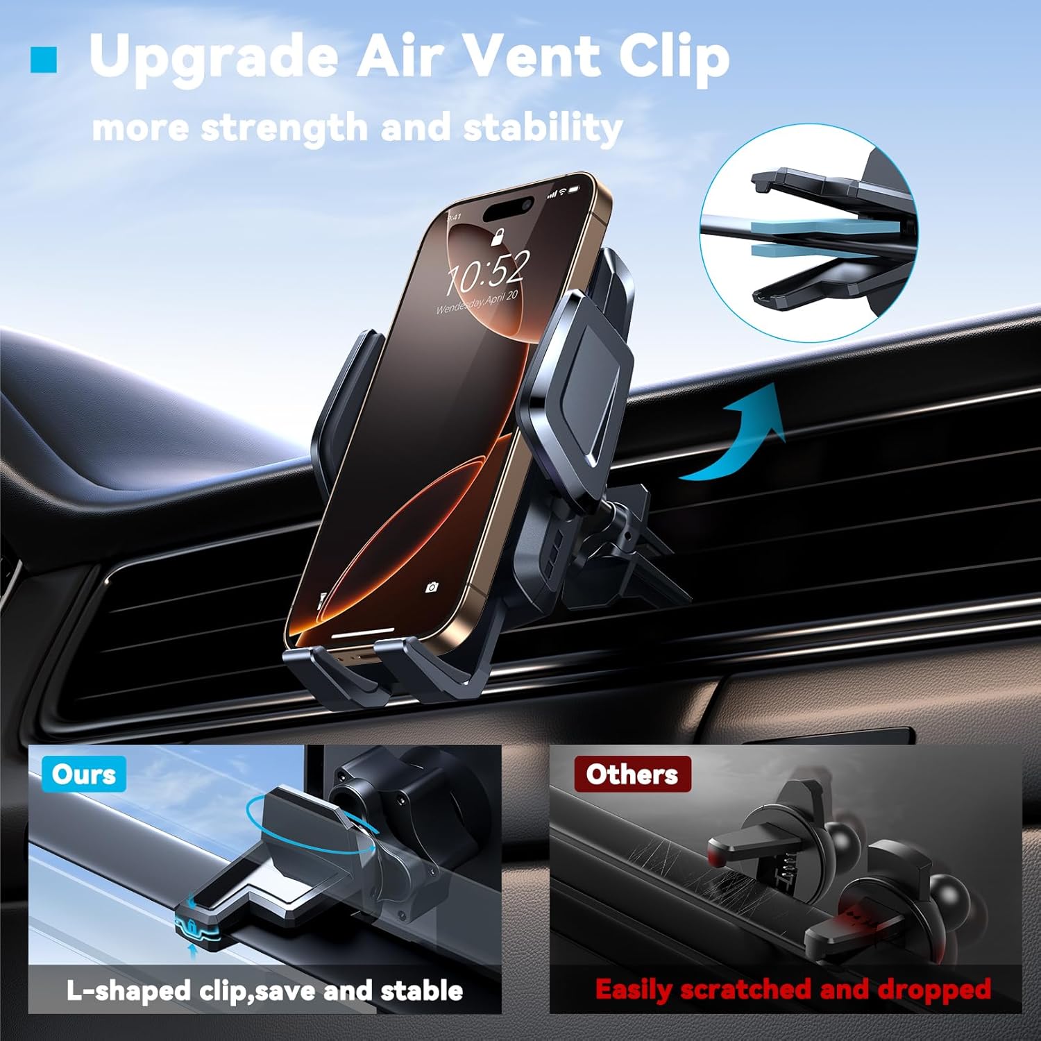 TECKNET Universal Car Cup Phone Holder – Adjustable Cradle Car Mount with Air Vent Phone Mount & Extra Grip Pads for iPhone, Samsung, All Smartphone