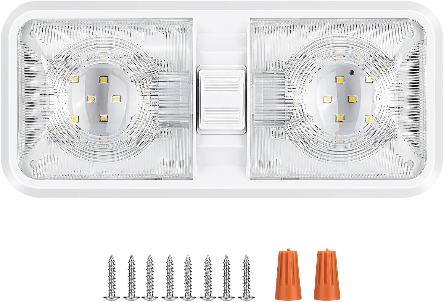 1 Pack RV Lights Interior 12V Led 8W Ceiling Double Dome Camper Light 600 Lumen Brightness Light Fixture for RV Camper Trailer Boat Car, Natural White 4000-4500K, 48 X 2835 SMD LED