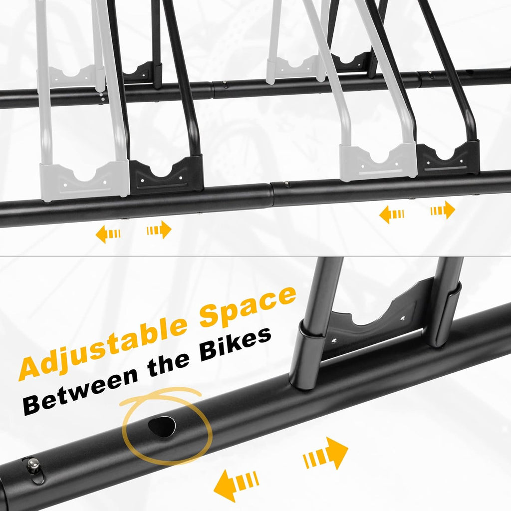 CyclingDeal Bike Rack Floor Parking Bike Stand for up to 6 Bicycles | Indoor, Home & Garage Storage Rack | Stable & Secure Bicycle Stand w/Tire Grooves Up to 29", Holding Plates & Custom Spacing