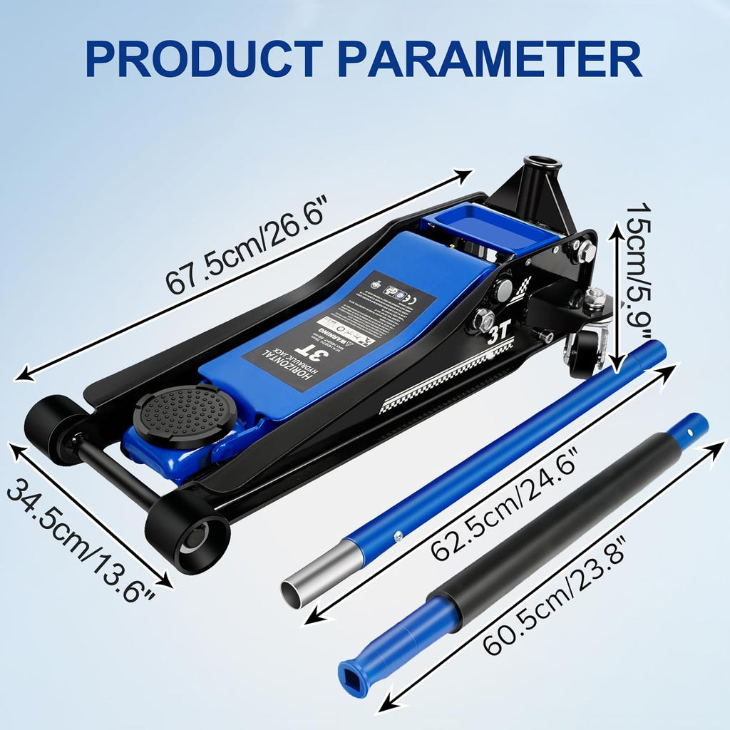 Floor Jack 3Ton/6600lbs.Dual Piston Fast Lifting Pump.Ultra Low Profile Floor Jack,Lifting Range 2.95"-19.69".Heavy Duty Hydraulic Racing Car Jack for MVPs,SUVs and Trucks.Trolley Jack