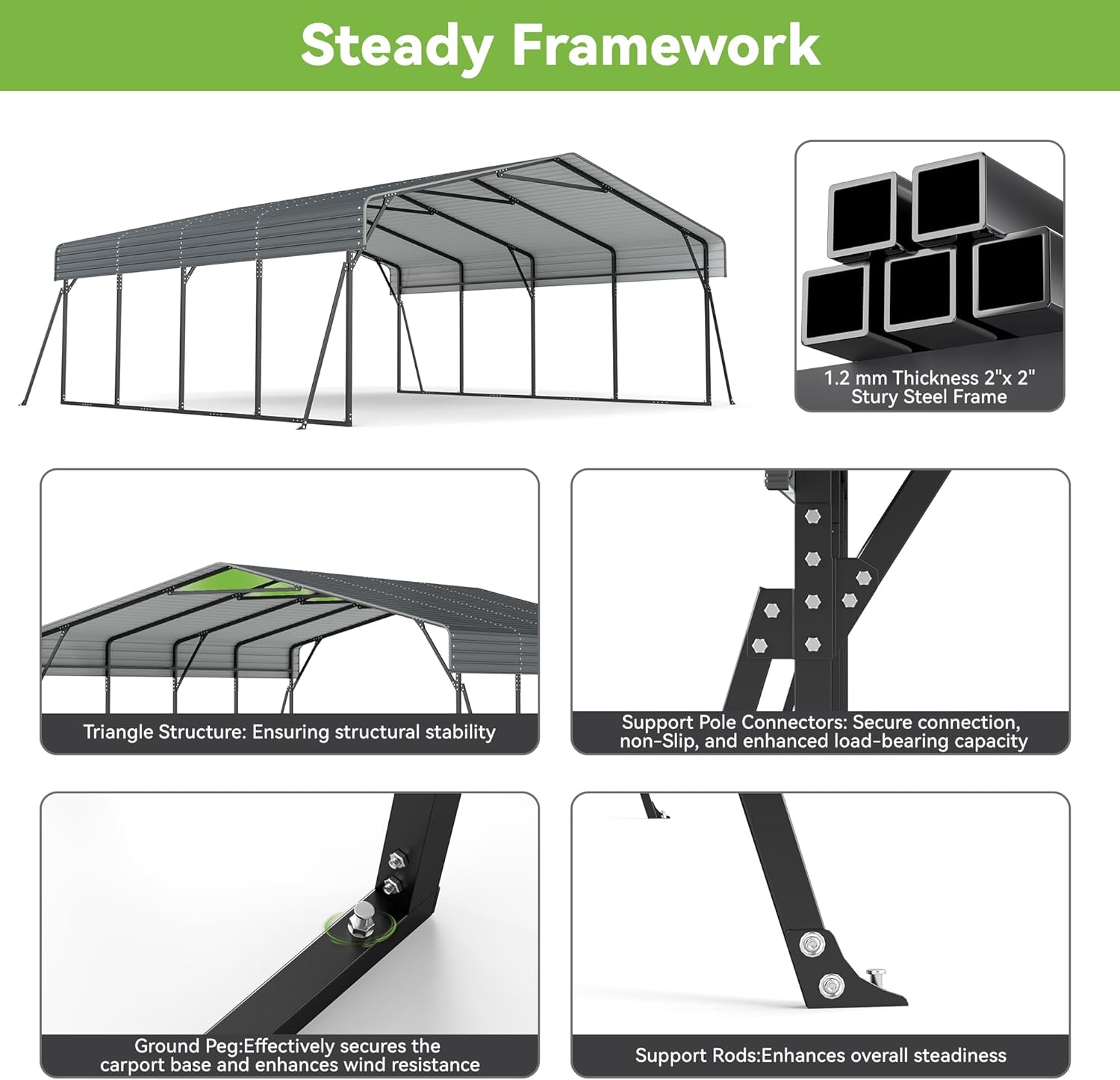 Real Relax 20x20ft Heavy Duty Metal Carport with Galvanized Steel Roof, 4 Support Legs, Outdoor Car Port Shelter for 2 Cars, Trucks and Boats