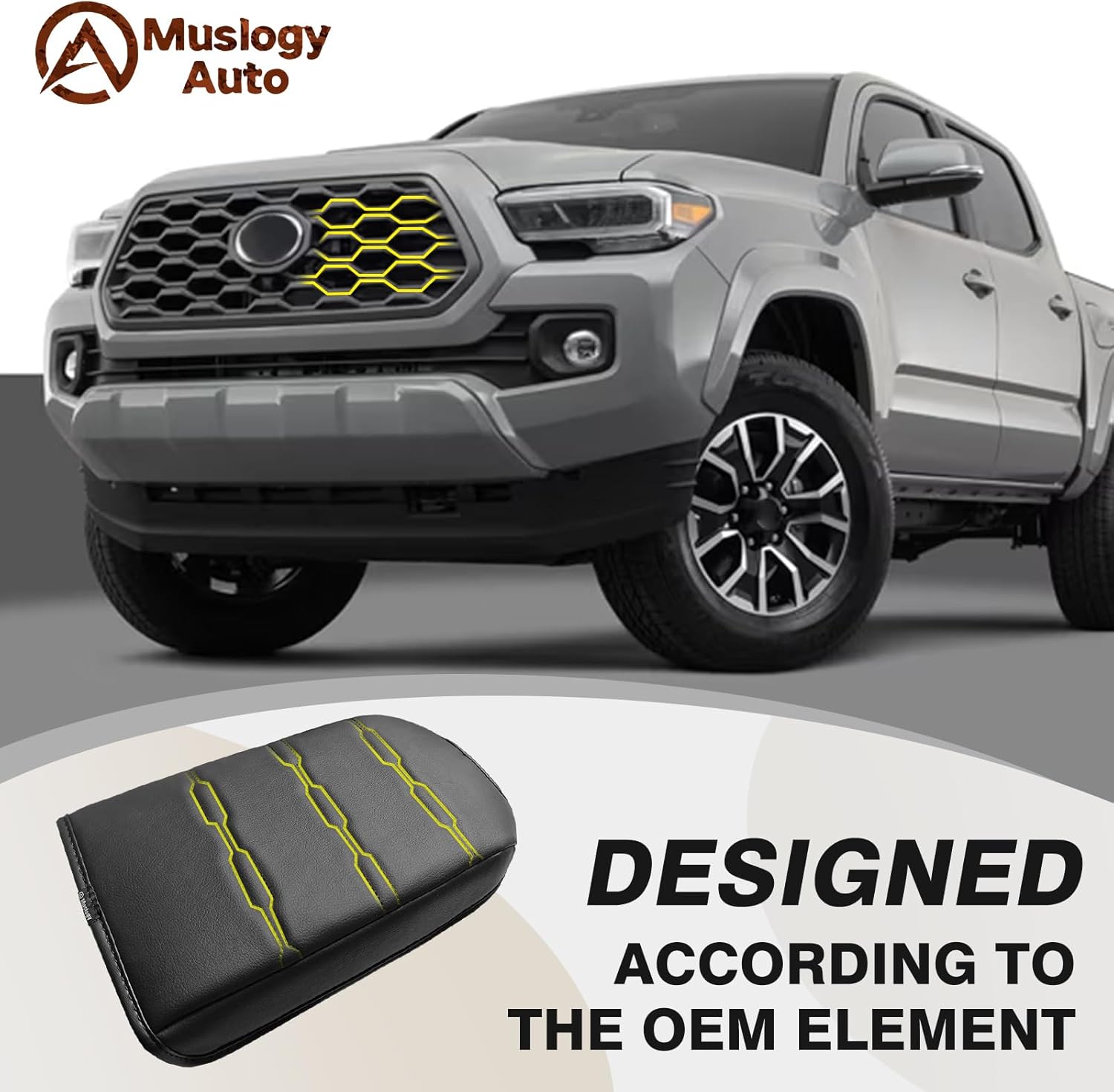 Muslogy Center Console Armrest Cover Compatible with Toyota Tacoma 2016-2023 Comfort Armrest Pad Arm Rest Cushion Vegan Leather Protector Regular Thick
