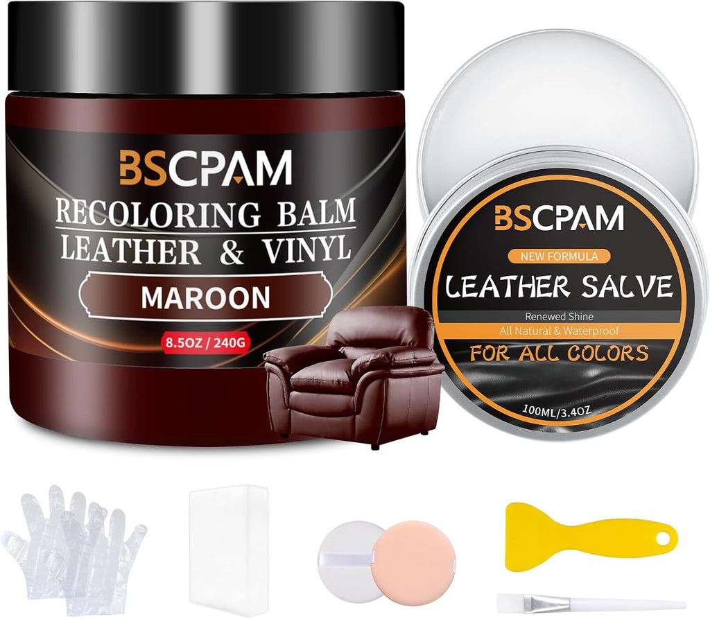 Maroon Leather Recoloring Balm with 100ml Mink Oil,Leather Couch Scratch Remover,Leather Repair kit for Vinyl Furniture and Car Interior,Leather Dye Paint,Mink Oil for Leather