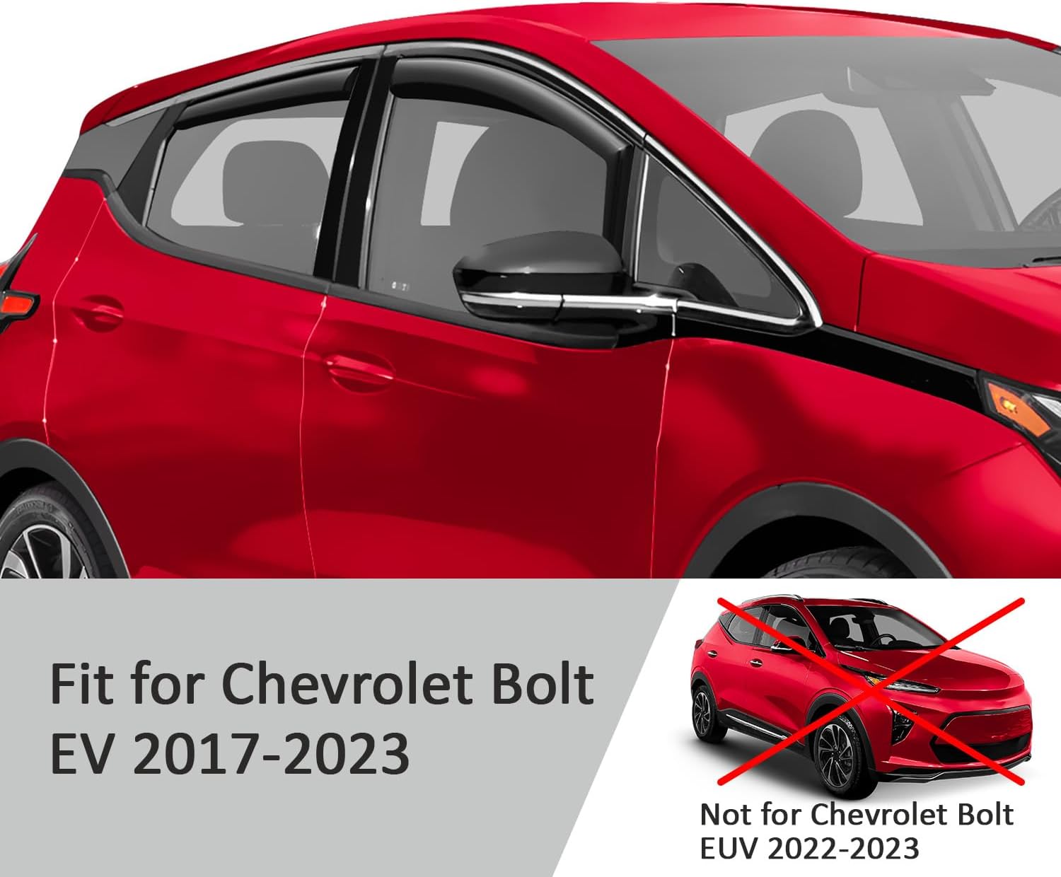 Voron Glass in-Channel Extra Durable Rain Guards for Chevrolet (Chevy) Bolt EV 2017-2023, Window Deflectors, Vent Window Visors, 4 Pieces - 200647