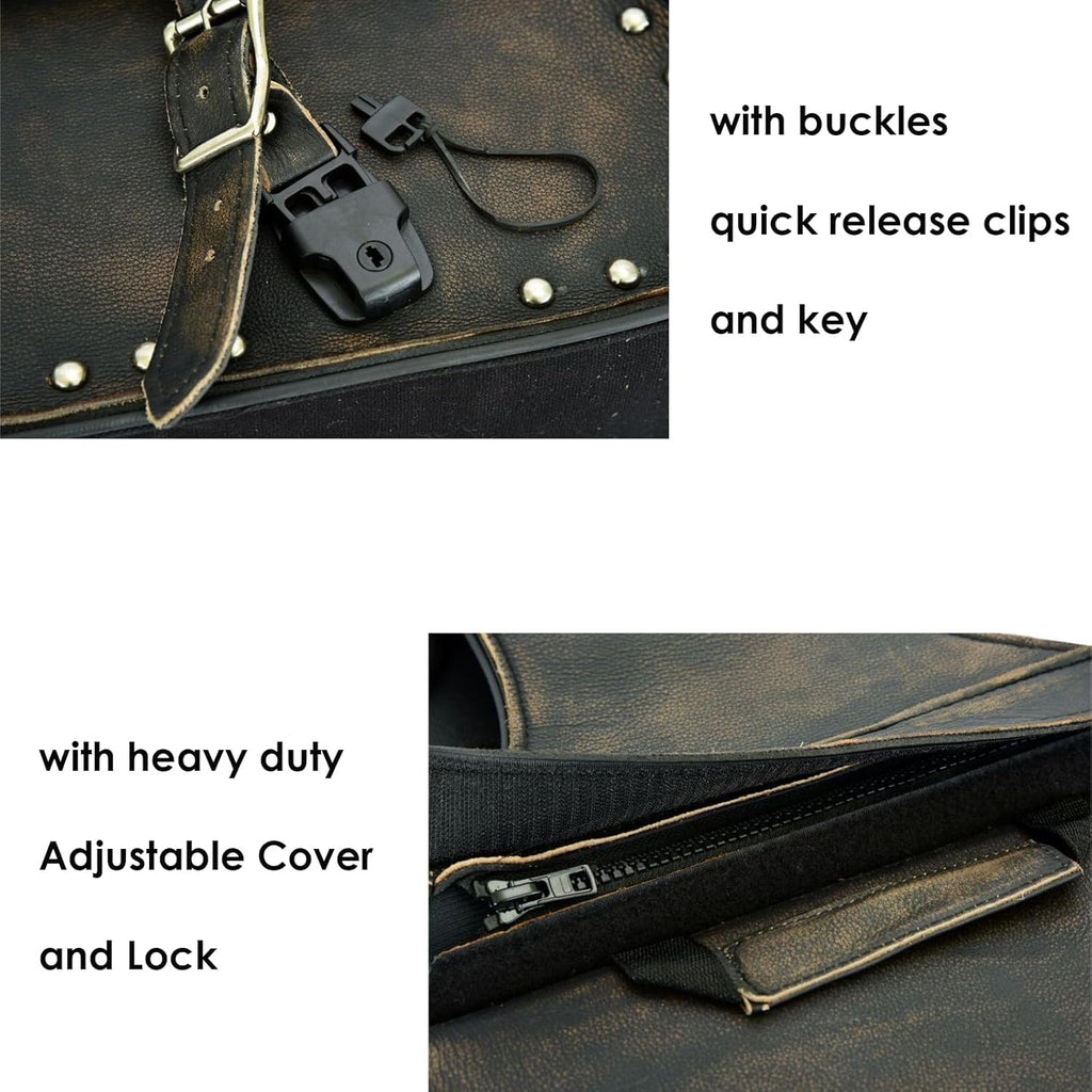 GARGOYLE BELLS Motorcycle Saddle Bags Leather Motorcycle Luggage Bag with Gun Holsters For Softails Sportsters and Choppers Waterproof Luggage Bags For Motorcycle
