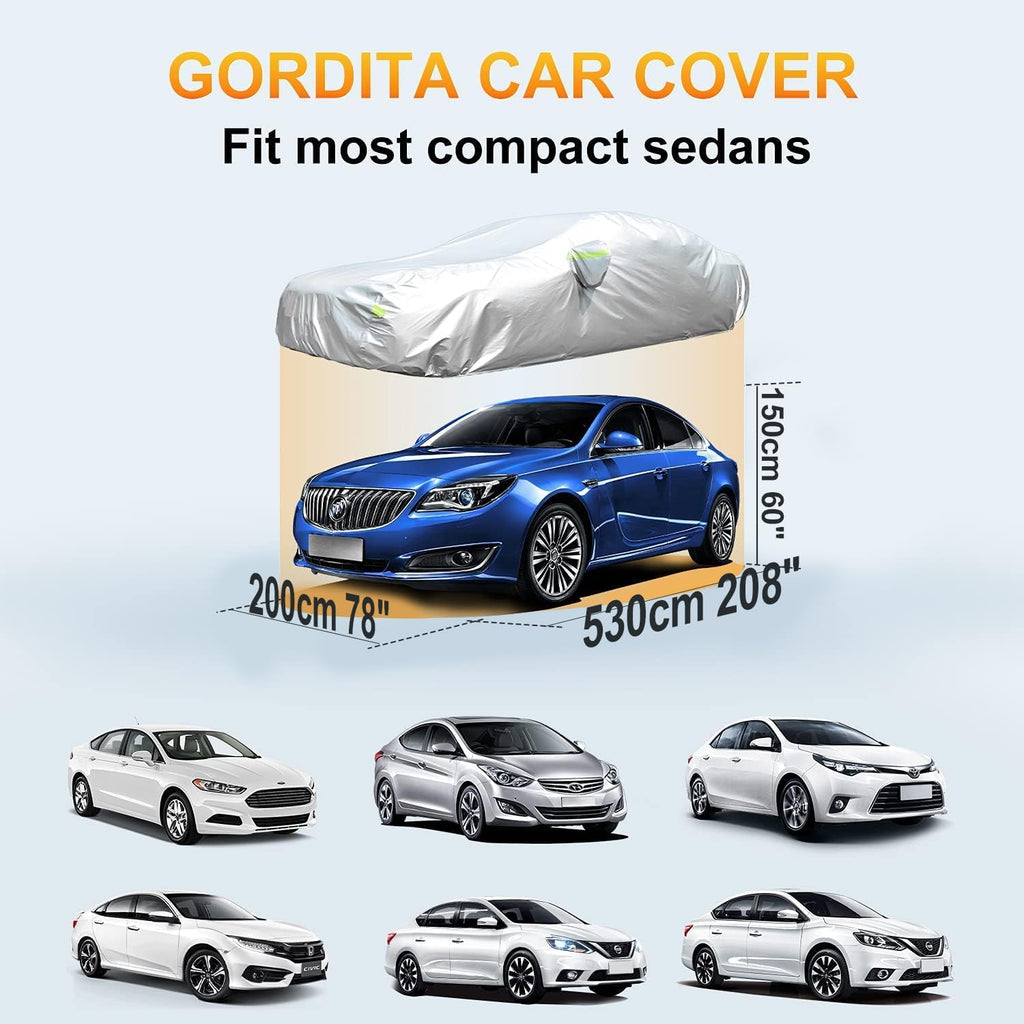 Waterproof Car Cover All Weather Snowproof UV Protection Windproof Outdoor Full car Cover, Universal Fit for Sedan (Fit Sedan Length Length 192"-208", Silver)