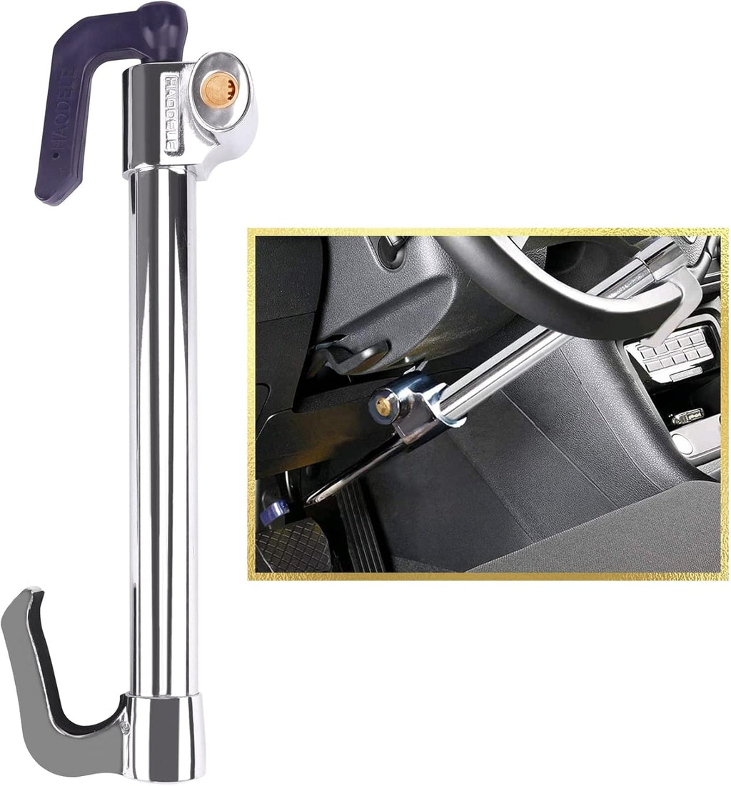 Tevlaphee Universal Steering Wheel Brake Lock Anti-Theft Retractable Double Hook Car Clutch Pedal Lock for Car Truck SUV Van Security with 3 Keys