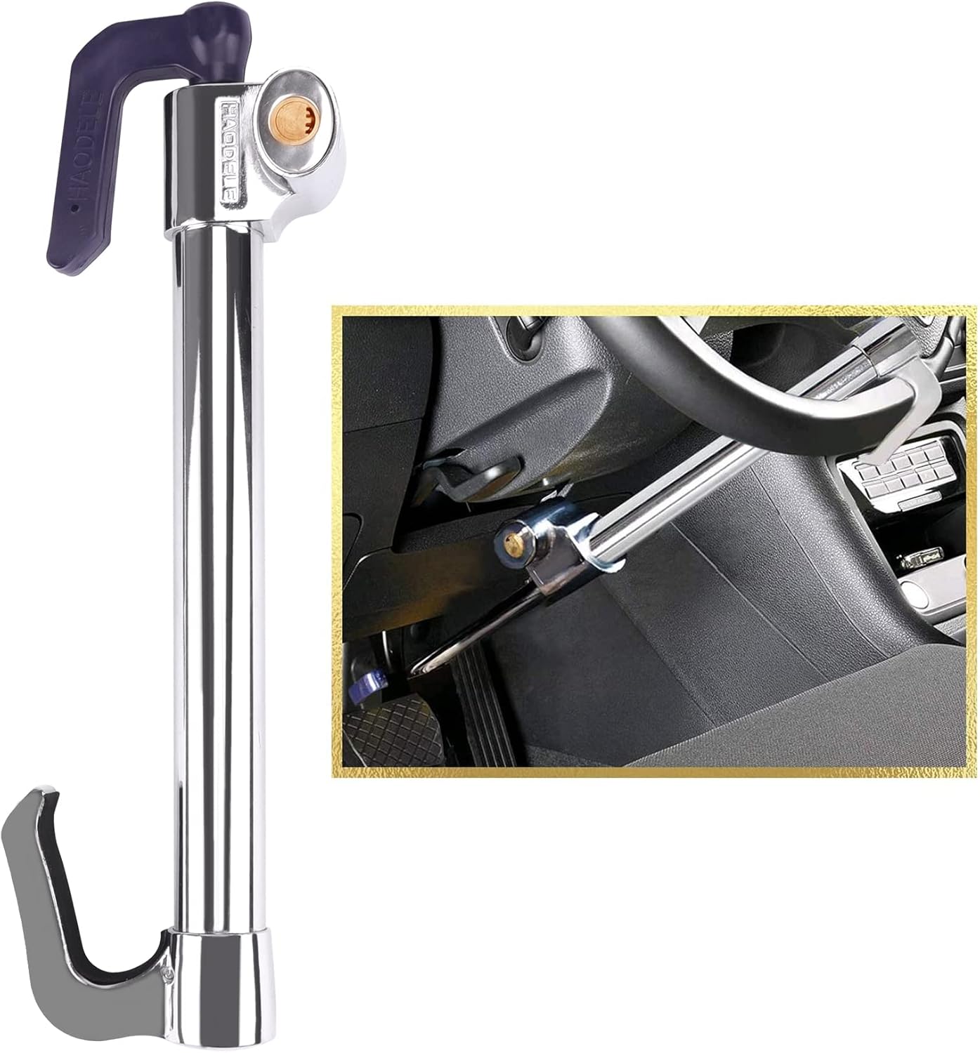 Tevlaphee Universal Steering Wheel Brake Lock Anti-Theft Retractable Double Hook Car Clutch Pedal Lock for Car Truck SUV Van Security with 3 Keys
