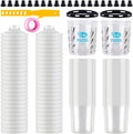 YUZES Disposable Paint Cups for Spray Gun 20 Ounce (600ml), 50 Disposable Paint Cup with Lids, 2 Hard Mixing Cups with Retainer Ring, 20 Plugs, PTFE Tape, Stirrer, for LVLP HVLP Spray Gun