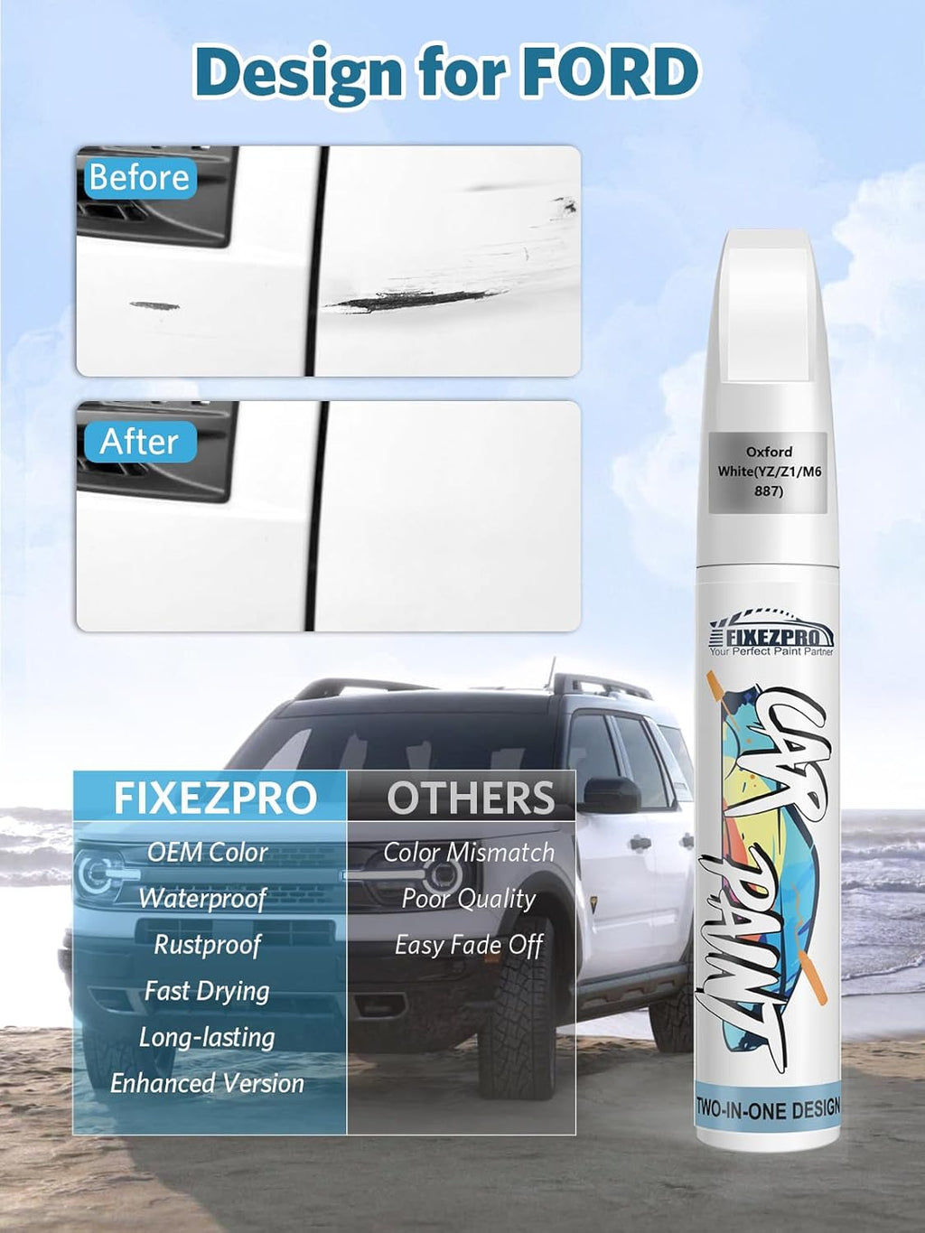Sterling Gray Metallic(UJ) Touch Up Paint for Ford, Car Paint Scratch Repair Remover Pen Color Exact Match, Quick and Easy Fix Automotive Chips and Nicks Scuff