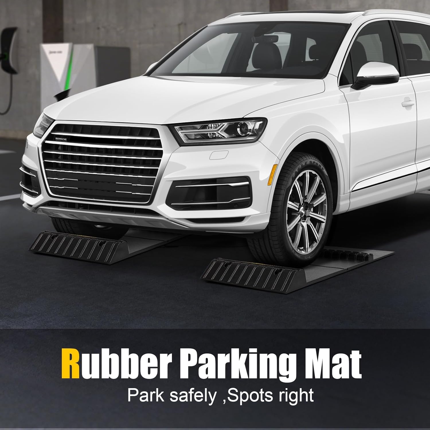 Rubber Garage Parking Mat 17.6 * 23.6 * 2.8" Heavy Duty Wheel Stoppers Anti-Slip Black Parking Aids Automotive Wheel Stabilizer 2 Packs