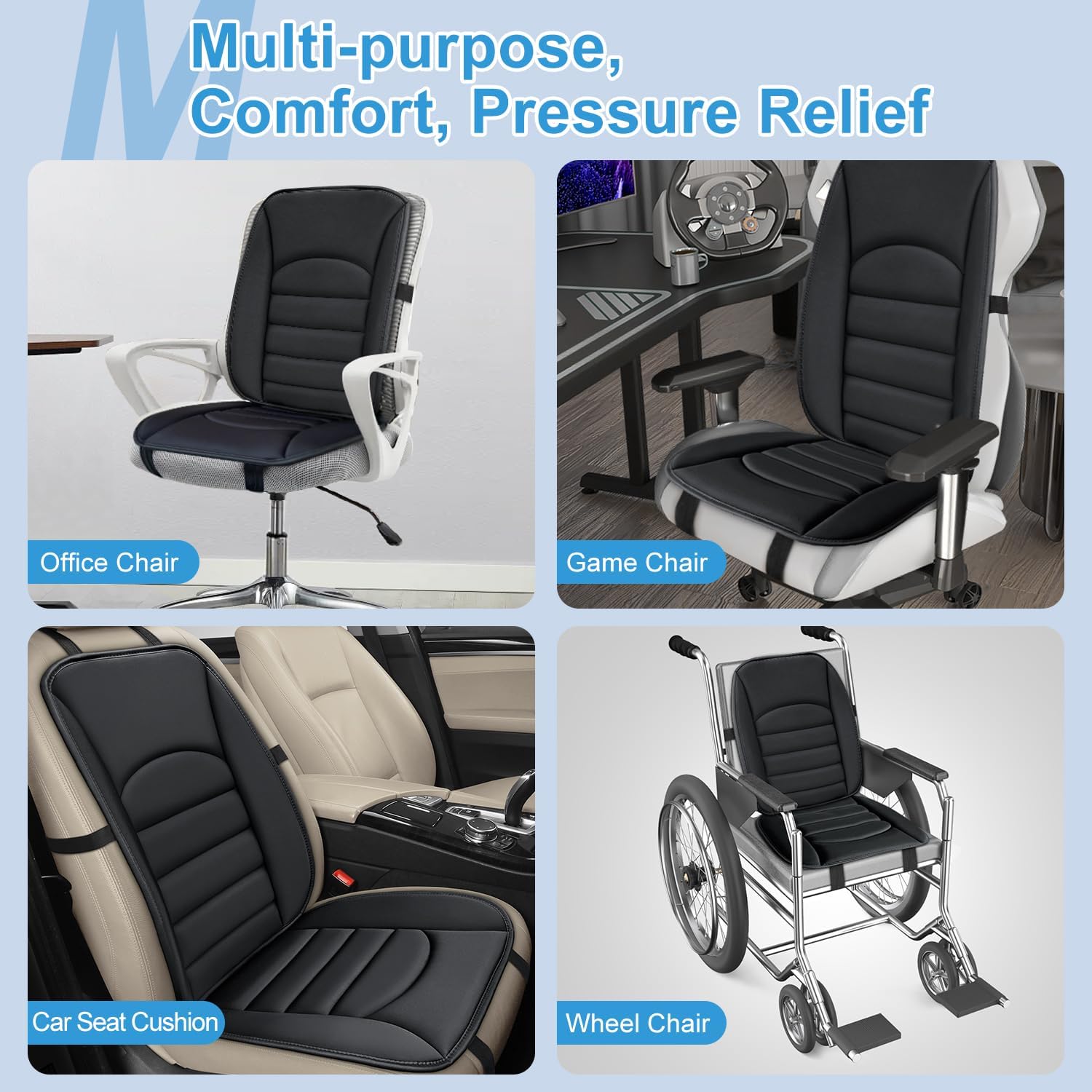 Car Seat Cushion Chair Cushions Set with Back Support,1.2in Memory Foam Pressure Relief Non-Slip Design Truck Seat Cushion for Driving, Ergonomic Chair Seat Pad for Office Gaming Wheelchair