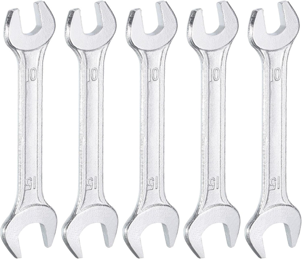 HARFINGTON 5pcs Double Open End Wrench 10mm x 15mm Metric 15 Degree Offset Angle Small Flat Head Wrench Galvanizing Open Ended Spanner for Automotive Repair Furniture Assembly
