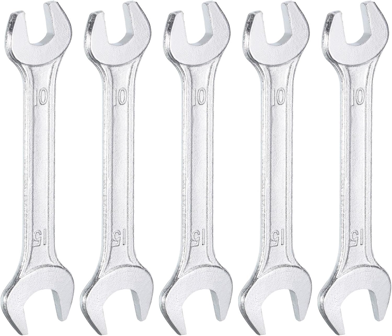 HARFINGTON 5pcs Double Open End Wrench 10mm x 15mm Metric 15 Degree Offset Angle Small Flat Head Wrench Galvanizing Open Ended Spanner for Automotive Repair Furniture Assembly