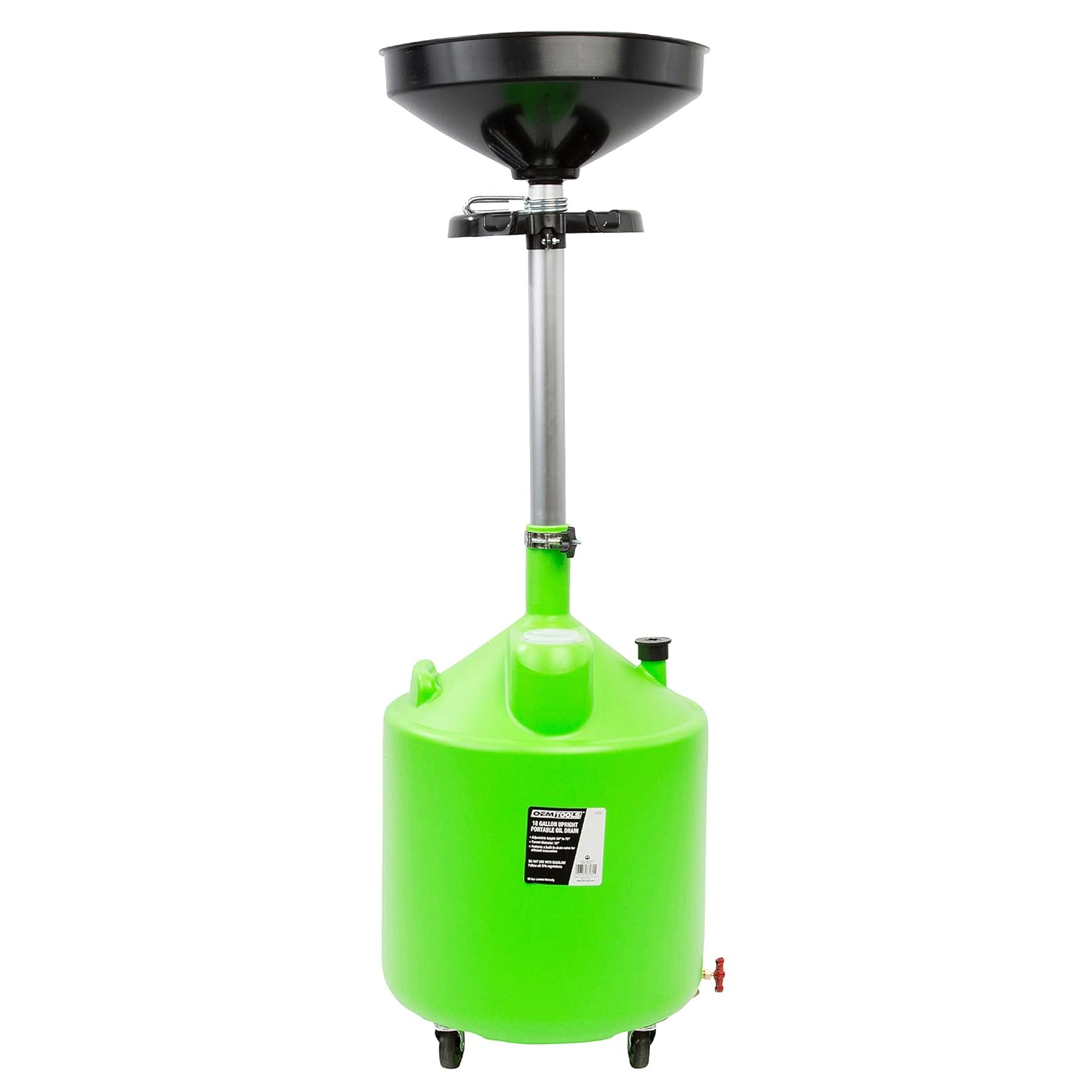 OEMTOOLS 87031 18 Gallon Oil Drain Container, Upright Adjustable Oil Drain Tank with Funnel, Waste Oil Container for Automotive Oil Changes