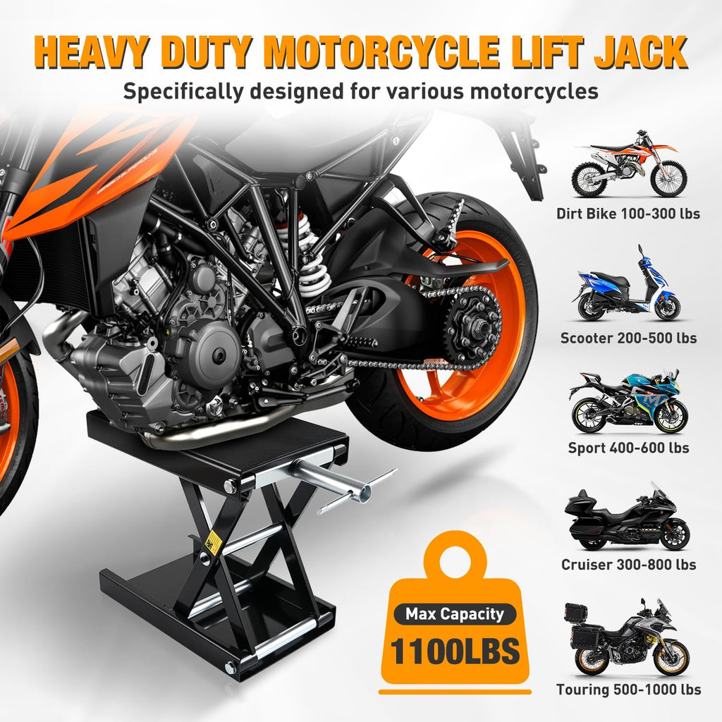 Nilight Motorcycle Lift Jack 1100 LBS Motorcycle Scissor Jack Stand Lift with Wide Deck Crank Handle 3.4"-14.2" Steel Scissor Hoist Garage Repair Lift Table Jacks for Motorcycles ATV Dirt Bike, Black