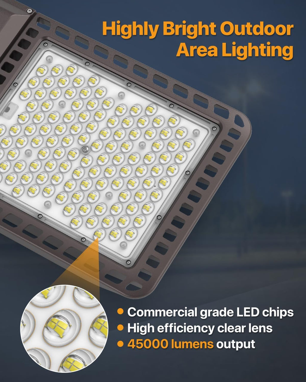 Led Parking Lot Light 300W 45,000LM Slip Fitter Led Street Pole Light with Dusk-to-Dawn Photocell 5000K 100-277V IP65 Waterproof 3Pack Commercial Area Lighting for Parking Lot, Roadways