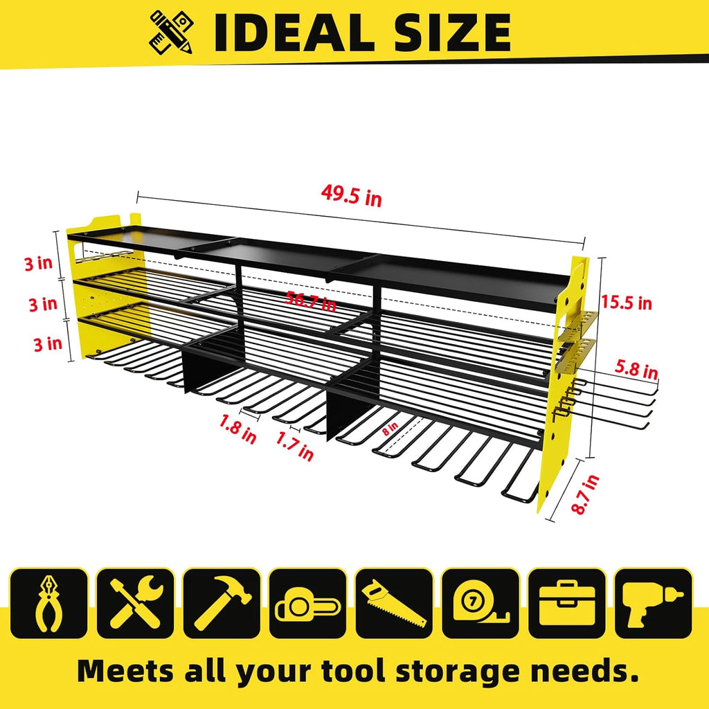 Power Tool Organizer Wall Mount with 12-Drill Holders-800Lbs Load Heavy Duty Metal 4-Layers Garage Storage and Organization with Side-Plates Adjustable Battery Tools Rack Utility Racks Gifts for Men