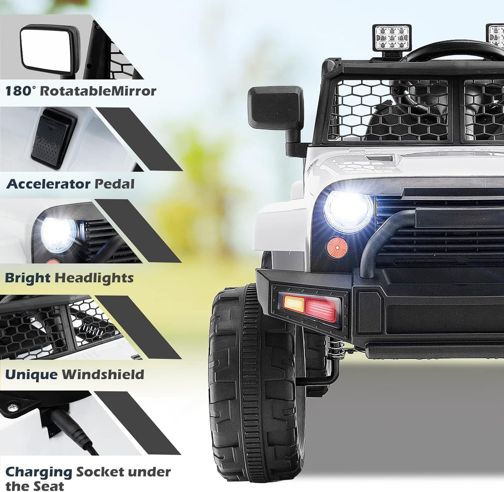 Costzon Ride on Car, 12V Battery Powered Truck Vehicle with Remote Control, Spring Suspension, Headlights, Music, Horn, MP3, USB & Aux Port, Gift for Boys Girls, Electric Car for Kids (White)